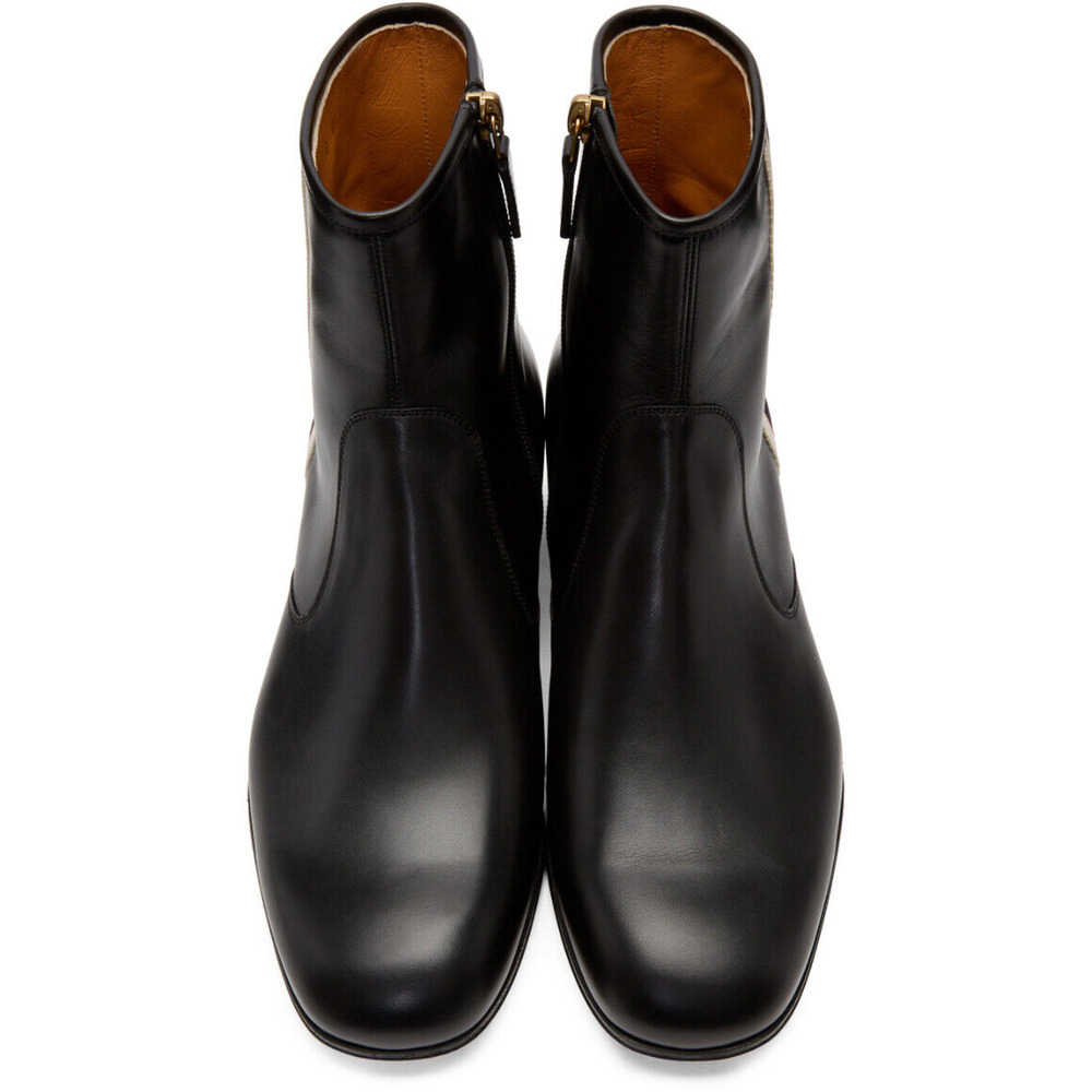 Gucci Mens Bonny Black Leather White Red Web Logo Chelsea Zipper Boots G 8 9 - Picture 5 of 12
